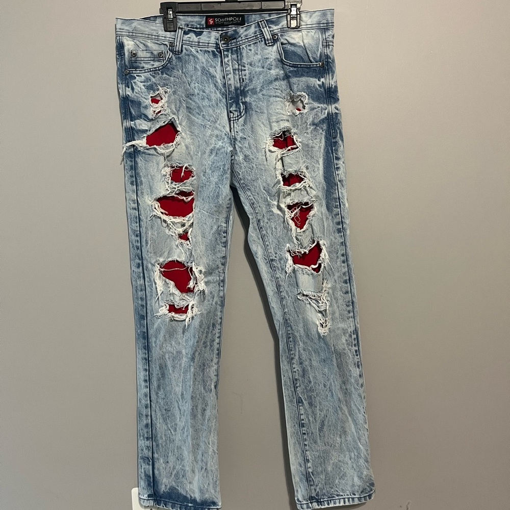 South Pole Jeans‎ Mens Distressed with Red 36/32 Hip Hop Urban Pants Y2K
